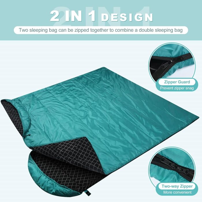 Спальний мішок Baumwoll-Flanell для дорослих: легкий, водонепроникний, 100% бавовна, для кемпінгу, подорожей, відпочинку вдома та на природі (Морська блакить)
