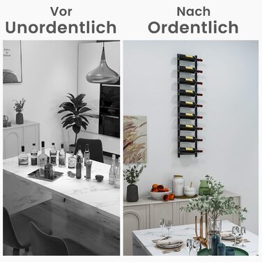 Стильна полиця для вина COSTWAY на стіну, металева, чорна, на 9 пляшок