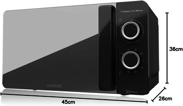 Мікрохвильова піч з грилем Cecotec Proclean 3140 Mirror, 800 Вт, 20л, дзеркальна поверхня, кварцовий гриль 700 Вт, 6 режимів, срібляста