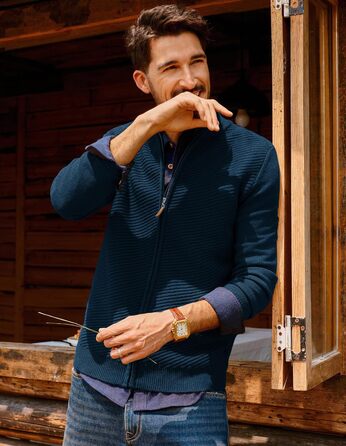 Кардиган чоловічий PJ PAUL JONES з блискавкою та стійким коміром, грубий в'язання (XL, Синій)