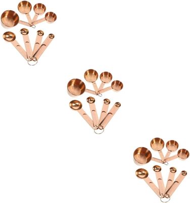 Amosfun 3-Piece Measuring Spoon Measuring Cup Set - Measuring Cups for Dry Ingredients - Basic Kitchen Utensil - Spoon Mini Cups with Lid and Straw - Reusable Cutlery - Drinking - Stainless Steel - Rose Gold