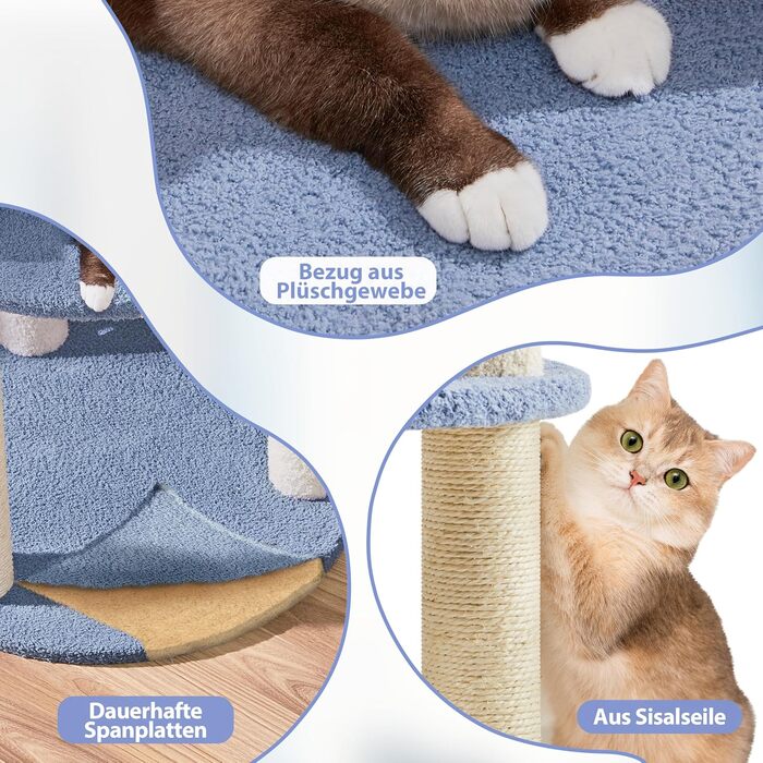 Yaheetech Cat Tree, Ocean Design Cat Tree, Cat Scratching Post, with Platform Space Capsule Sisal Pillars, Stable Climbing Tree for Cats, Blue/Beige