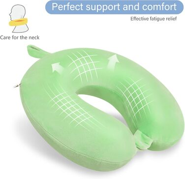 Подушка для шиї з Memory Foam, зручна у подорожах, U-подібна, підтримує шию та голову, для літаків, поїздів, авто (зелена)