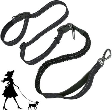 Поводок для собак YankMooM 6-в-1: багатофункціональний, регульований, з надійним амортизатором. Підходить для бігу, прогулянок, тренувань, поїздок в авто з собаками середніх та великих порід. Включає автомобільний ремінь безпеки (1,5 - 2,4 м)