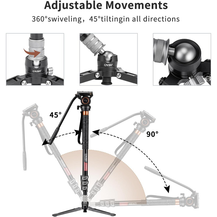 Однонога штатив Cayer FP34 з плавним голковим підшипником, 180 см, для DSLR камер Canon, Nikon, Sony, Olympus, Panasonic
