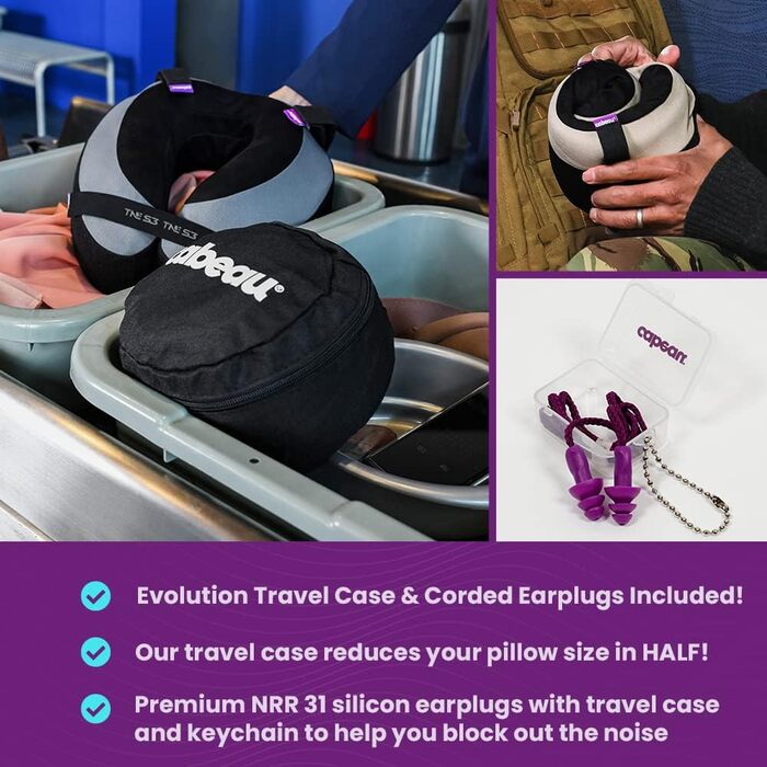 Подушка для шиї Cabeau Evolution TNE S3 Berlin – дорожня ортопедична подушка з пам'яттю форми, для подорожей, літака, дому, офісу та геймінгу, з кріпленням