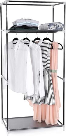 SONGMICS Fabric Clothes Closet, Foldable, with Clothes Rod, Simple Clothes Rack, Toy, Shoe, Bag Organizer, Living Room, Bedroom, Wardrobe, 75 x 45 x 160 cm, Grey