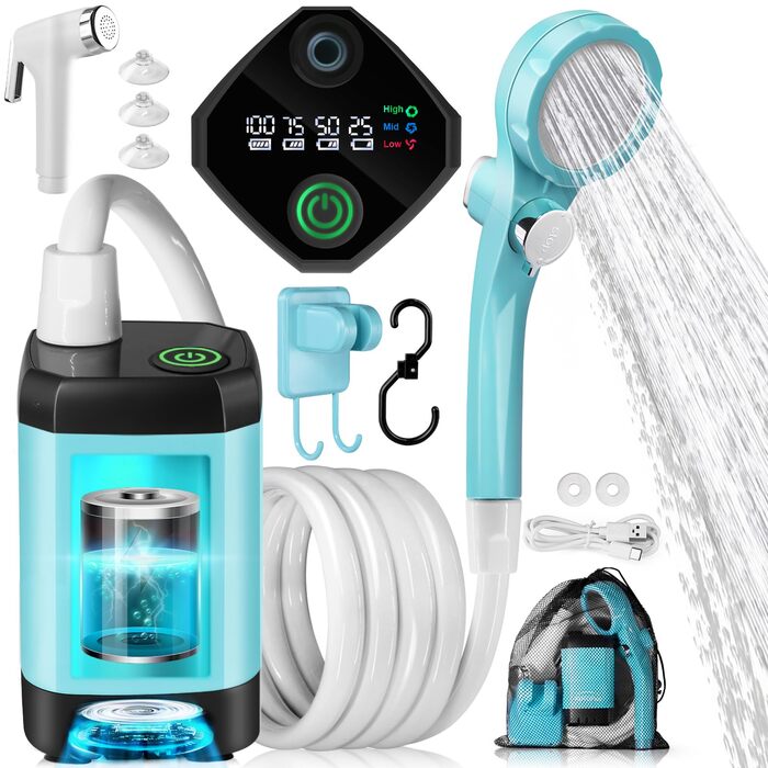Портативна душова кабіна для кемпінгу AUTOPkio з акумулятором 4500mAh, водонепроникна IPX7, з дисплеєм, для відпочинку на природі, подорожей, миття автомобіля та тварин (блакитна)