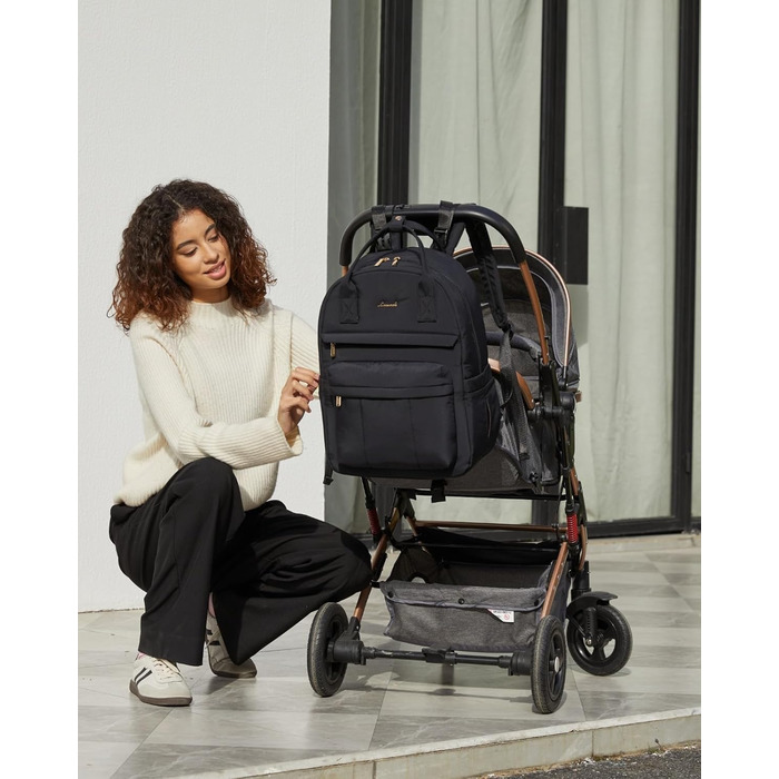 Рюкзак-переноска LOVEVOOK для мами та тата: рюкзак-сумка для догляду за дитиною з пеленальною підкладкою та ременями для дитячої коляски, чорний M