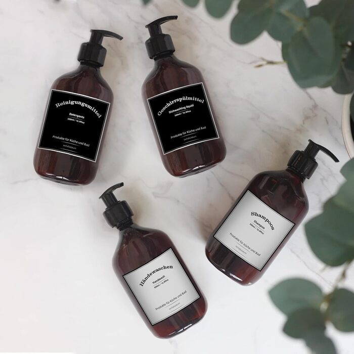 Набір дозаторів для мила з пластику, 4 шт, 500 мл з етикетками, набір флаконів для душу, шампуню (500 мл, коричневий)