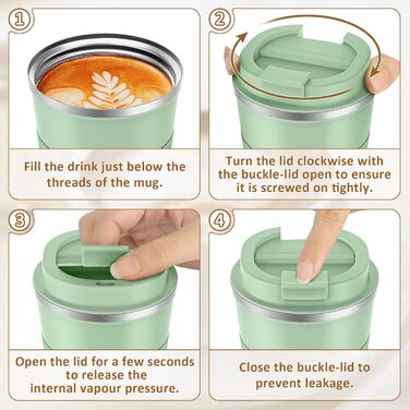 Термокружка для кави та чаю Ketiee 510 мл, подвійні стінки, з кришкою, оливковий зелений