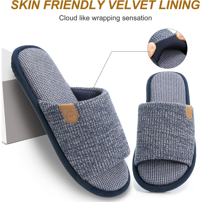 Чоловічі домашні капці GOEWY з ефектом пам'яті (Memory Foam), м'які та протиковзкі пантофлі з відкритим носком для дому та вулиці, темно-сині, розмір 40/41.5 EU