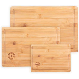 Набір дерев'яних обробних дощок MasterChef: великий (38x27.5 см), середній (34x23.5 см), маленький (23x15 см) з жолобом для соку, 3 шт.