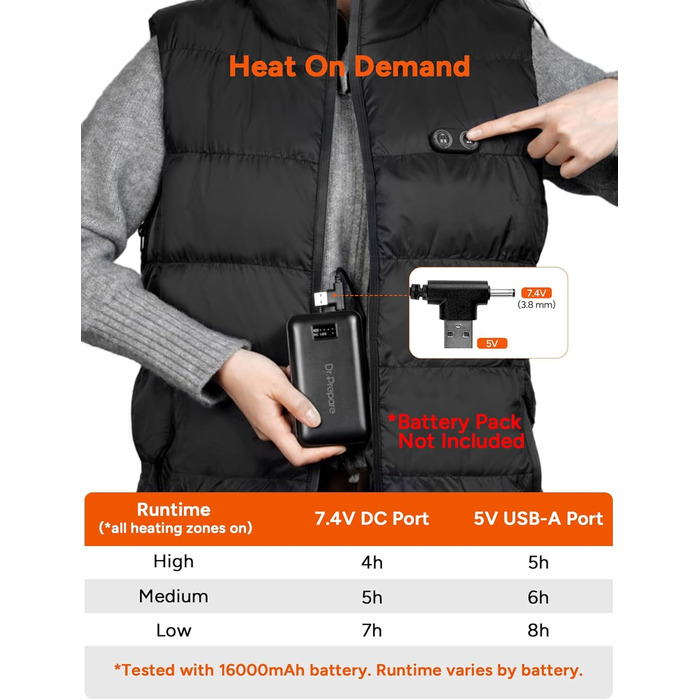 Електрична гріюча жилетка Dr.Prepare для чоловіків та жінок, 3 режими нагріву, 10 зон нагріву, регульована, для активного відпочинку (без Powerbank), XL-XXL