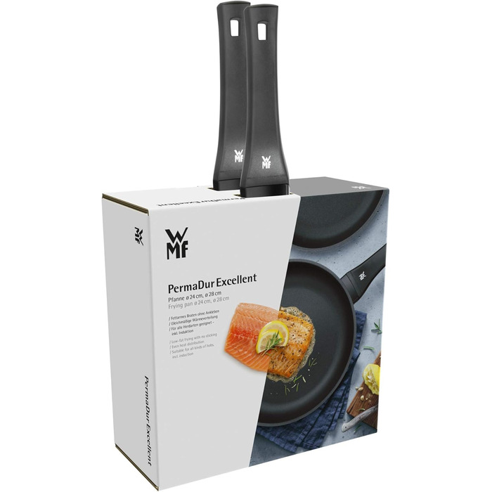 WMF PermaDur Excellent Induction Pan Set, 2-Piece, Frying Pans 28 + 24 cm, Coated Aluminum, Heat-Resistant Plastic Handle
