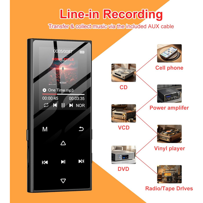 MP3-плеєр SWOFY 128GB з Bluetooth 5.3, 1.8