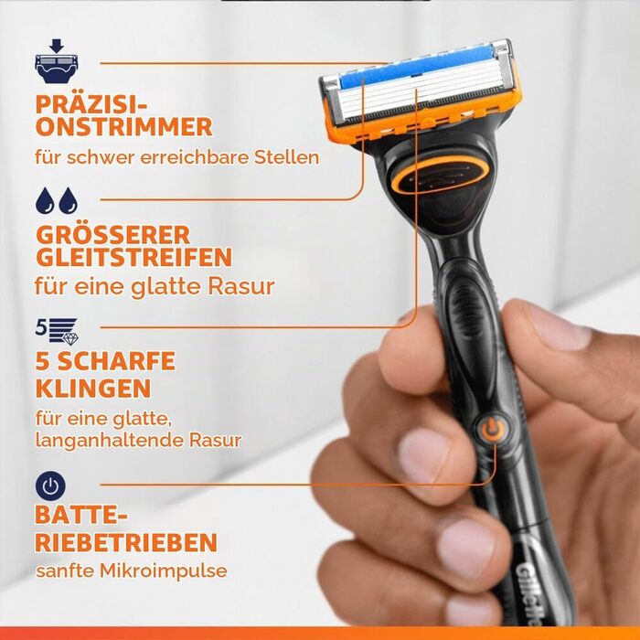Бритва Gillette Fusion 5 Power для чоловіків, металева, чорна (станок + запасні касети)