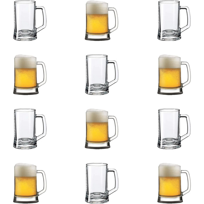 Pub Biersiedel 660 ml, Robust glass with handle, Dishwasher-safe, Classic pub design, Ideal for beer, shandy (beer mixed with lemonade), and chilled drinks, 12-piece set