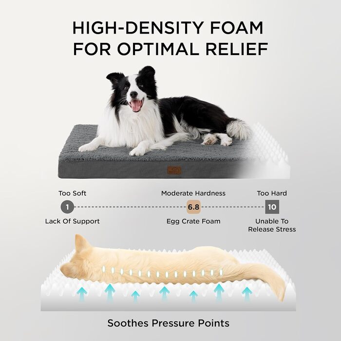 Ортопедичне ліжко для собак BEDSURE - великі породи, 112x81x8 см, м'яке, миється, сірого кольору