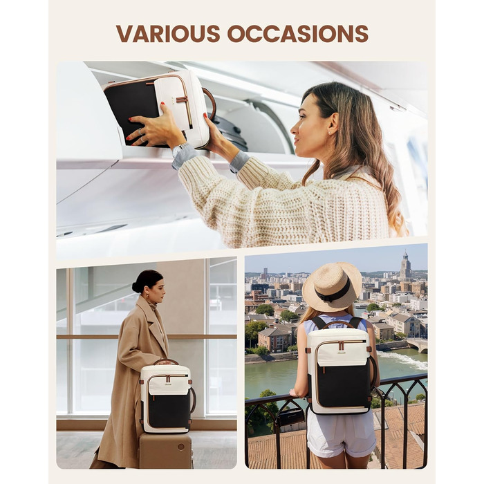 Рюкзак LOVEVOOK для ручної поклажі літака, жіночий, 50L, для подорожей, бізнесу, школи, чорний+бежевий+коричневий