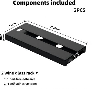 Кріплення для келихів на шийку, 2 шт., чорний колір. Підвісні тримачі для келихів без свердління, для бару, кухні, шафи.