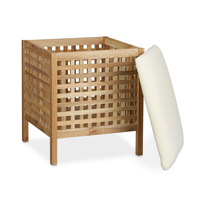 Relaxdays Walnut Footstool with Laundry Hamper