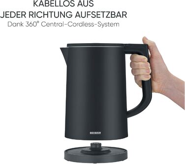 Електричний чайник Severin WK 3484 Cool Touch: подвійні стінки, LED-дисплей температури, 1.7 л, 2200 Вт, чорний