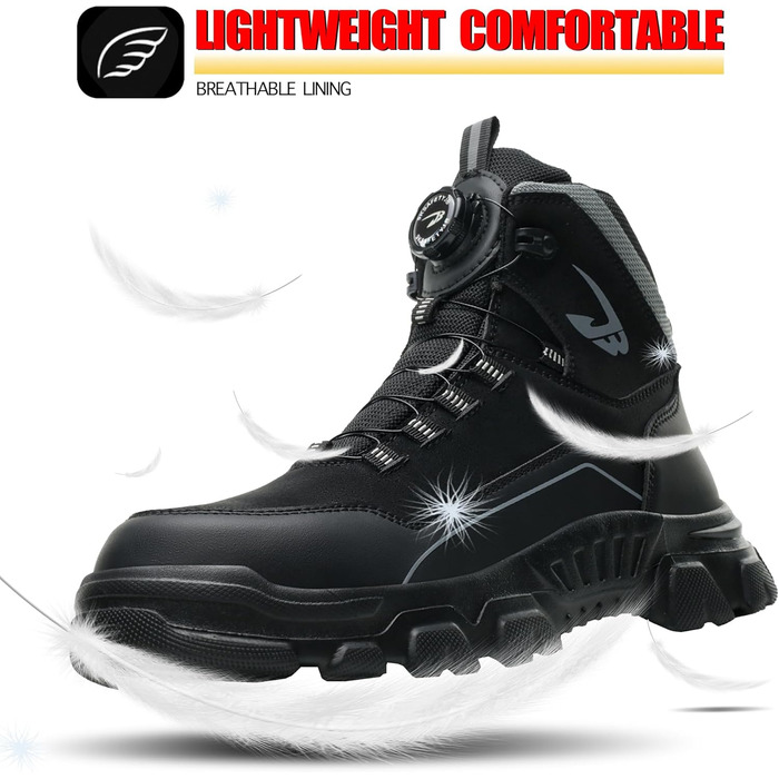 Черевики безпеки чоловічі та жіночі. Водонепроникні робочі черевики. Легкі, неслизькі, з поворотним затвором, зі сталевим підноском (38 EU, C26, чорний)