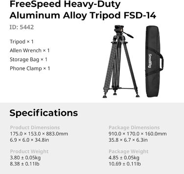 Професійний відеоштатив SmallRig FreeSpeed з гідравлічною головою, алюмінієвий, 75мм чаша, під Manfrotto, навантаження до 10кг — 5442