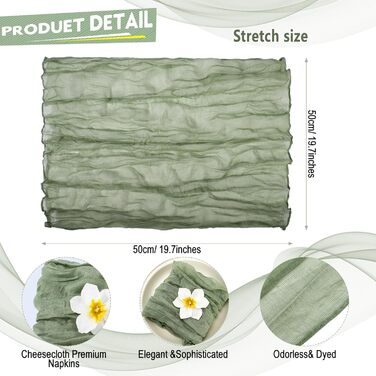 Gaze Cheesecloth Napkins, 50 x 50 cm, Napkins, crinkled, decorative fabric napkins for home, wedding, rustic table decoration, sage green, 100 pieces