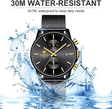 Чоловічий годинник на браслеті Mesh, кварцовий, з хронографом, водонепроникний, чорний, з автоматичною датою, нержавіюча сталь