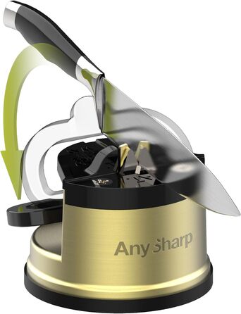 Точилка для ножів AnySharp Pro метал, безпечна, присоска PowerGrip, для всіх кухонних ножів, підходить для загартованої сталі та серрейторних лез, найкраща якість, латунь