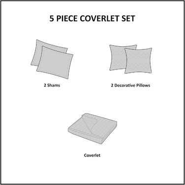 Комплект постільної білизни Madison Park Princeton: ковдра, покривало, наволочки, декоративна подушка, синій, Full/Queen (90'x90')