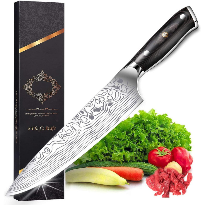 Chef's Knife, Kitchen Knife, Meat Knife Professional 20CM, Extra Sharp Blade, German Stainless Steel, Ergonomic Handle with Gift Box
