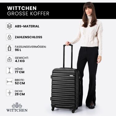 Валіза на колесах WITTCHEN Groove Line L, велика, чорна, ABS, з кодовим замком, для авіакомпаній Lufthansa/Eurowings/Ryanair