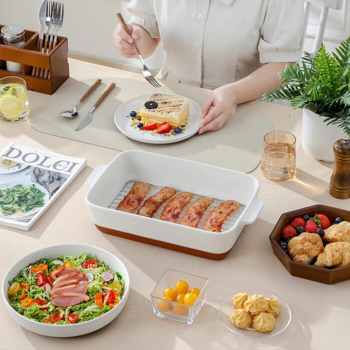 Форма для запікання MALACASA Serie TARA, 4.5L, кераміка, прямокутна, 35*23.8 см (набір з решіткою)