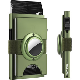 Чоловічий гаманець TOYFID з відділом для AirTag, 12 слотів для карток, відділення для паперових грошей, RFID захист, швидкий доступ до карток, алюміній, зелений з кишеню для AirTag