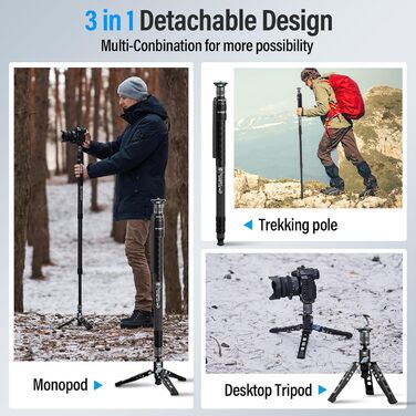 SIRUI SVM-145 Монопод з вуглецевого волокна з швидкою системою | 3-в-1 модульний монопод, 145 см, 10 кг вантажопідйомність | Швидке регулювання та заміна для DSLR та відео
