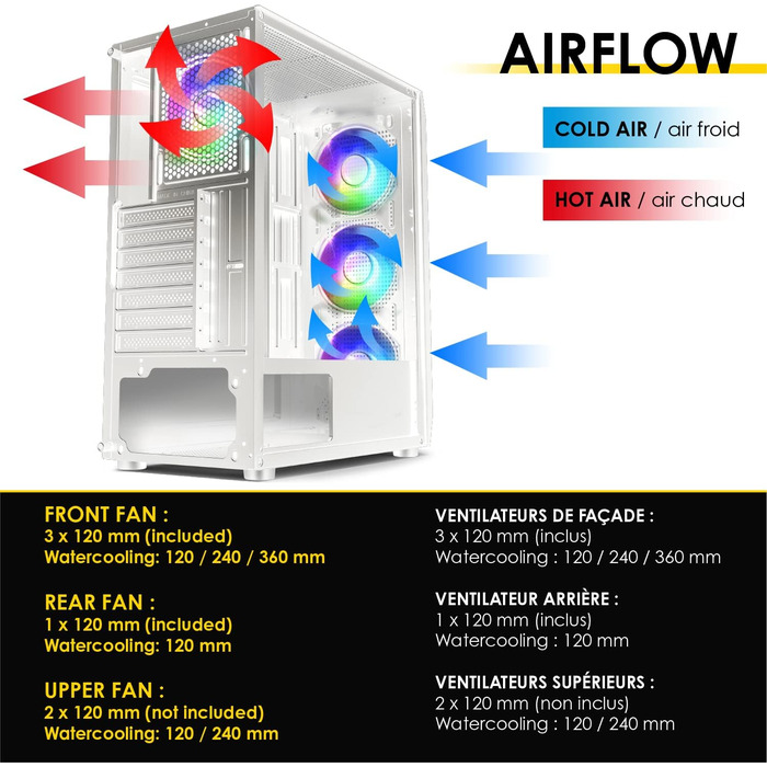 Корпус для ПК EMPIRE GAMING Diamond Gamer ARGB середнього розміру ATX з фасадом з алмазного плексигласу та скляною бічною панеллю, 4 вентилятори 120 мм RGB адресуємими (Ruby W)