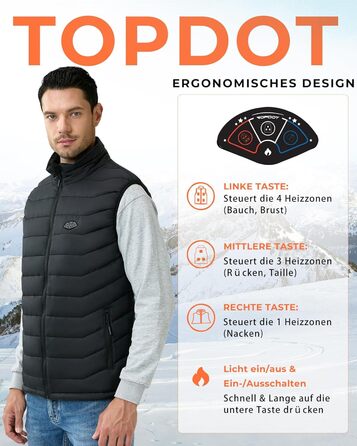 Електрична гріюча жилетка Topdot для чоловіків з Powerbank 7.4V 16000mAh, 8 нагрівальних зон, 3 температурні режими, для активного відпочинку, катання на лижах та риболовлі
