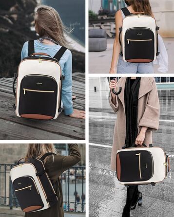 Рюкзак LOVEVOOK для ручної поклажі літака, 40L, водонепроникний, для ноутбука 17 дюймів, для подорожей, школи, роботи, кемпінгу, чоловічий/жіночий, бежевий+чорний+коричневий