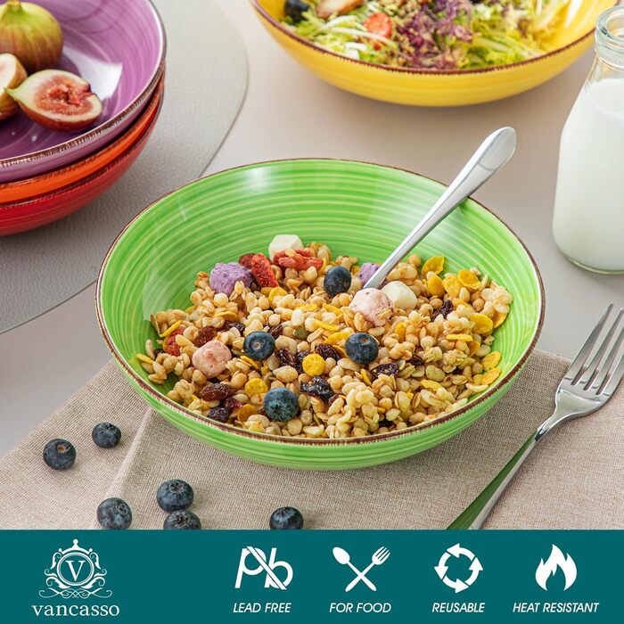 Набір тарілок для супу Vancasso Bonita, 6 шт. (38oz), для пасти, спагеті, рамену, салату, кераміка