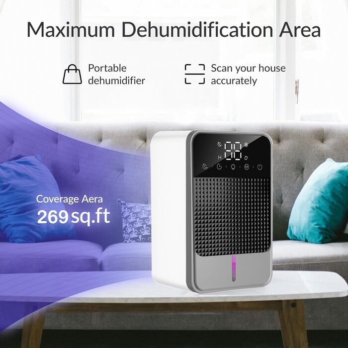 Електричний осушувач повітря 1.2L для дому та підвалу, 30м², з автовимкненням та освітленням