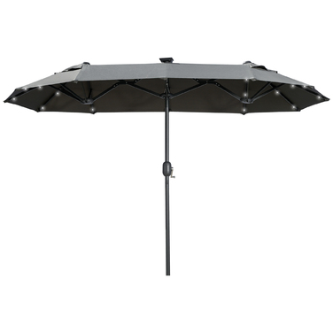 Сонцезахисний парасолька Outsunny Doppelsonnenschirm, 295 x 219 см, парасолька з LED-підсвічуванням, овальна, вітростійкий садовий парасоль, стабільний, парасолька для ринку з регульованим кутом нахилу для тераси, басейну, поліестер, сталь, темно-сірий | 