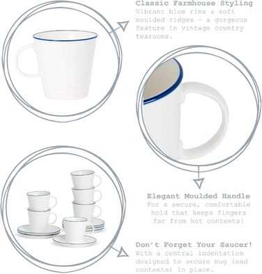 Nicola Spring White Farmhouse Teacups - 300ml - Pack of 6