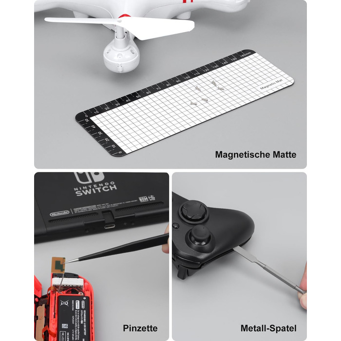 Міні-шуруповерт STREBITO 70-в-1: комплект з 64 бітами, 5 режимів крутного моменту, LED-підсвічуванням, сірий