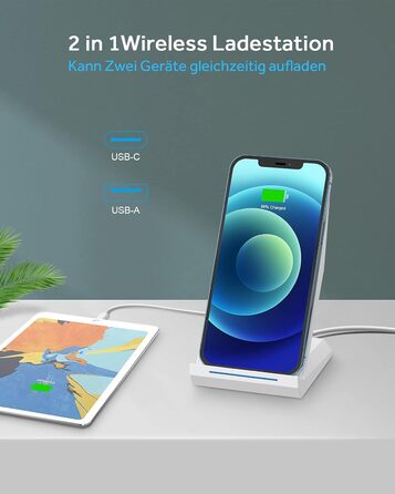 Бездротовий зарядний пристрій NANAMI 30W USB-C з індукційним підсвічуванням, 2-в-1 для iPhone та Samsung