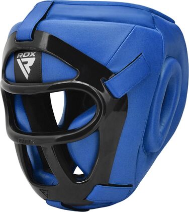 RDX Leather Head Guard - Boxing, Kickboxing, Muay Thai, Taekwondo Headgear - Face & Nose Protection - Training Sparring Head Guard (Blue, Small)