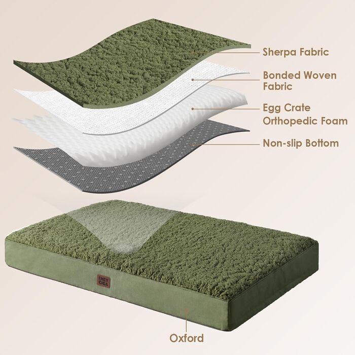 Ортопедичне ліжко для собак EHEYCIGA, маленькі породи, 76x51x9 см, з м'яким покриттям, легко миється, для переноски, оливковий колір