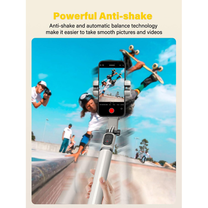 Стабілізатор для телефону AOCHUAN M2Pro, 4-в-1 RGB світло, тримач для смартфона, 108 см, чорний/білий